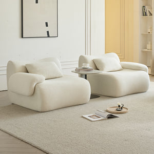 English Elm Sofa Memory Foam 2-Seater Compression Couch with Deep Seat, No Assembly, Sherpa Fabric Comfort Beige+White W3622P346250