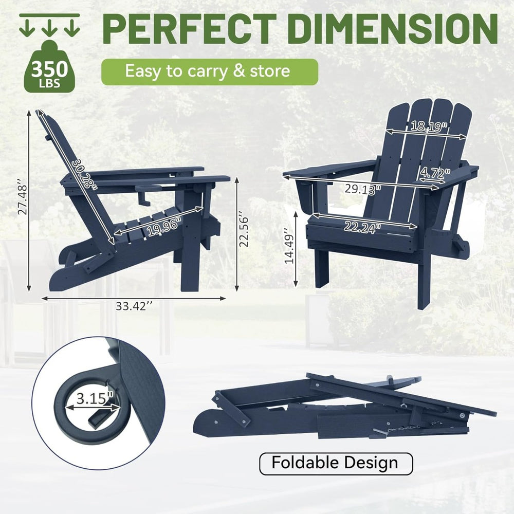 English Elm Adirondack Hdpe Folding Chair Set Outdoor Patio Fire Pit Seating with Cup Holder W1859P453273