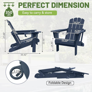 English Elm Adirondack Hdpe Folding Chair Set Outdoor Patio Fire Pit Seating with Cup Holder W1859P453273