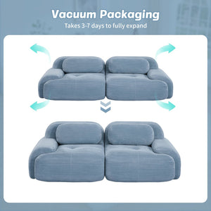 English Elm 82'' Curved Modular Sofa Corduroy Upholstered Two Seat Living Room Lounge Blue W714P323639