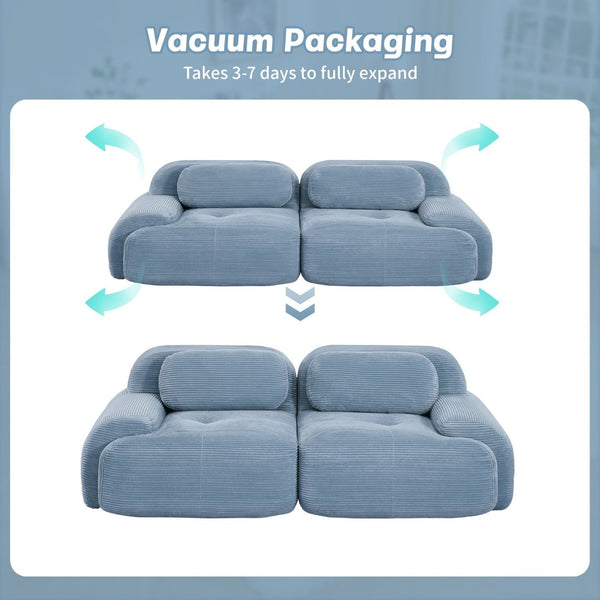 English Elm 82'' Curved Modular Sofa Corduroy Upholstered Two Seat Living Room Lounge Blue W714P323639