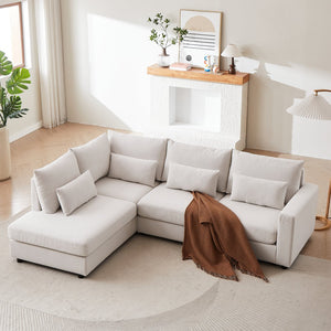 English Elm MH100.2" Sofa Convertible L-Shaped Linen Sectional with Movable Ottoman 5 Cushions 4 Lumbar Pillows Beige W1193S00140