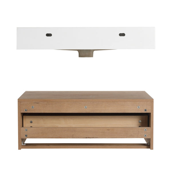 English Elm 30 Inch Wall-Mounted Bathroom Vanity Set With Resin Sink, Soft-Close Drawers & Storage Cabinets W999S00268