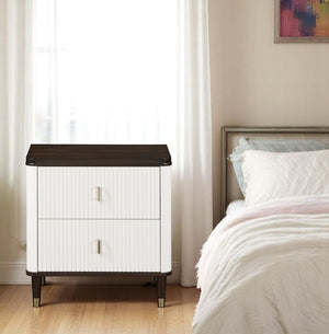 English Elm Carena Two-tone Walnut Veneer Nightstand with Usb Charging for Modern Bedrooms B2756P493473