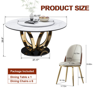 English Elm 53" Round Dining Table With 360° Lazy Susan - Stain-Resistant Sintered Stone For Modern Homes W2699S00034