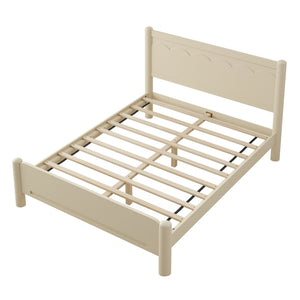 English Elm Queen Platform Bed Frame - Solid Rubberwood Construction, 10 Slats Support, No Box Spring Needed, Stylish Headboard and Under-Bed Storage Space Beige+Natural 63.39 L x 18.7 W x 4.53 H W1716S00023