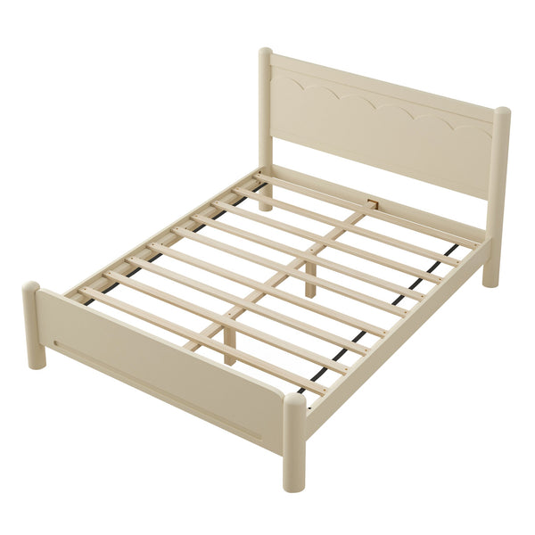 English Elm Queen Platform Bed Frame - Solid Rubberwood Construction, 10 Slats Support, No Box Spring Needed, Stylish Headboard and Under-Bed Storage Space Beige+Natural 63.39 L x 18.7 W x 4.53 H W1716S00023