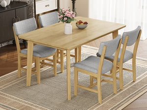 English Elm Rustic Farmhouse Five Piece Dining Set Rubberwood Legs Upholstered Chairs for Kitchen Natural N752S000089A