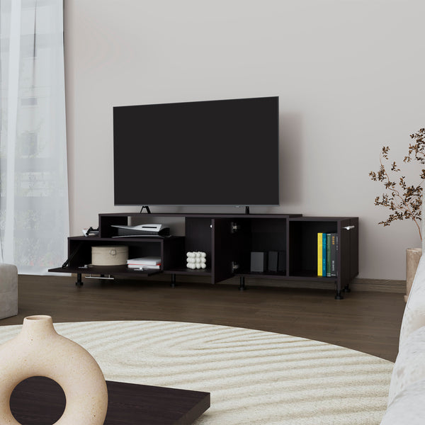 English Elm Benedict Black TV Stand with Open Shelves & Closed Cabinets, Engineered Wood, Sleek Durable Design B092P286142