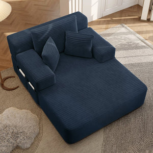 English Elm Luxurious Corduroy Convertible Chaise Lounge Sofa Bed with Storage and Coil Spring Foam Blue W3219P483087