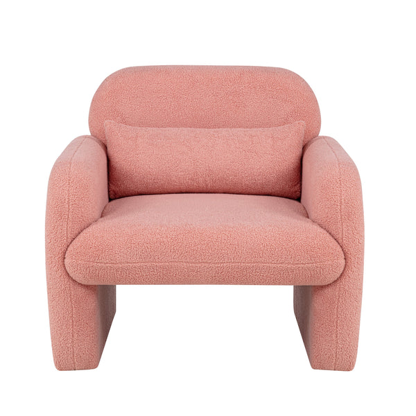 English Elm Stylish Teddy Fleece Single Sofa Chair with Arms and Pillow, Cozy Accent Armchair for Living Room Pink 30 L x 24.75 W x 24 H W1716P196472
