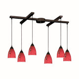 Classico 17'' Wide 6-Light Pendant - Dark Rust with Fire Red Glass 406-6FR Elk Lighting