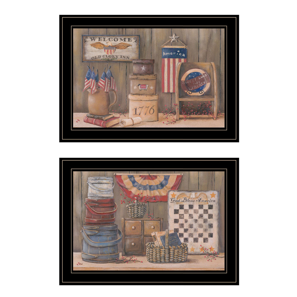 Homeroots Set Of Two God Bless Or Sweet Land 2 Black Framed Print Wall Art  Wood Paper And Texture 406000