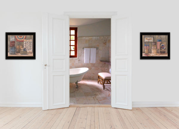 Homeroots Set Of Two God Bless Or Sweet Land 2 Black Framed Print Wall Art  Wood Paper And Texture 406000