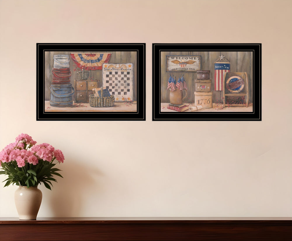 Homeroots Set Of Two God Bless Or Sweet Land 2 Black Framed Print Wall Art  Wood Paper And Texture 406000