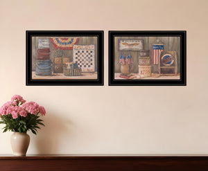 Homeroots Set Of Two God Bless Or Sweet Land 2 Black Framed Print Wall Art  Wood Paper And Texture 406000