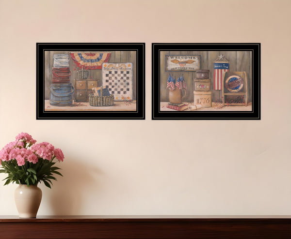 Homeroots Set Of Two God Bless Or Sweet Land 2 Black Framed Print Wall Art  Wood Paper And Texture 406000