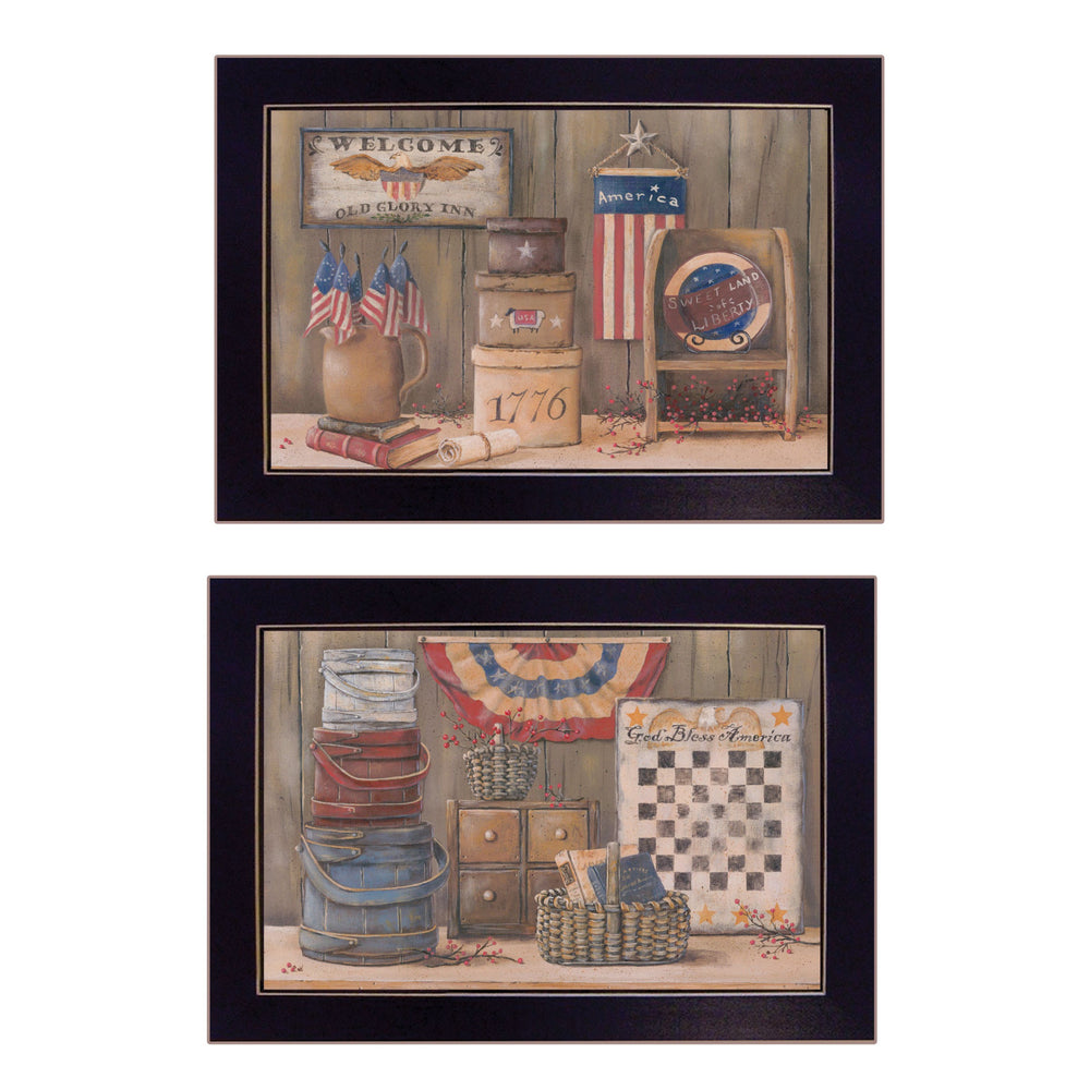 Homeroots Set Of Two God Bless Or Sweet Land 3 Black Framed Print Wall Art  Wood Paper And Texture 406001