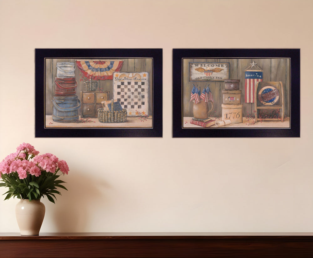 Homeroots Set Of Two God Bless Or Sweet Land 3 Black Framed Print Wall Art  Wood Paper And Texture 406001