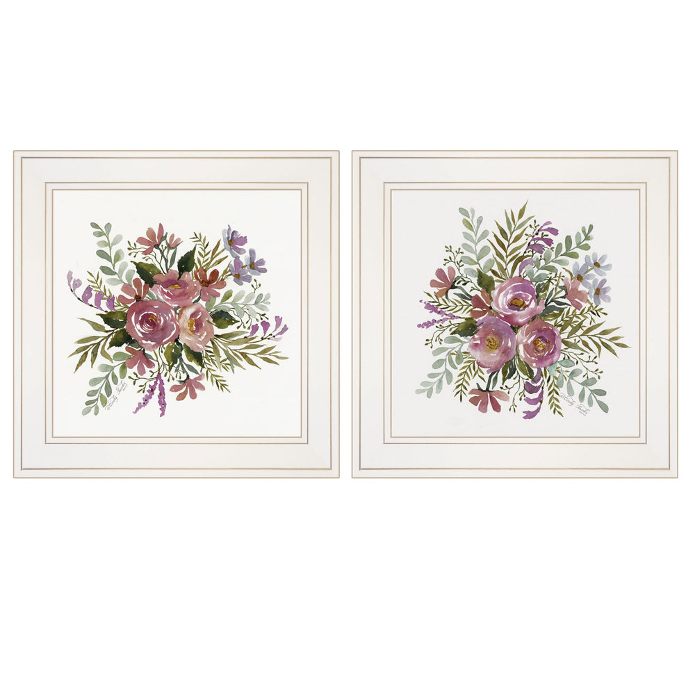 Homeroots Set Of Two Floral Spray I And Ii White Framed Print Wall Art  Wood Paper And Texture 406002
