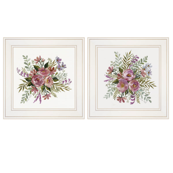 Homeroots Set Of Two Floral Spray I And Ii White Framed Print Wall Art  Wood Paper And Texture 406002