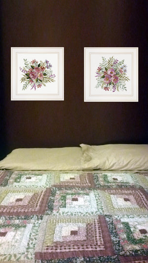 Homeroots Set Of Two Floral Spray I And Ii White Framed Print Wall Art  Wood Paper And Texture 406002
