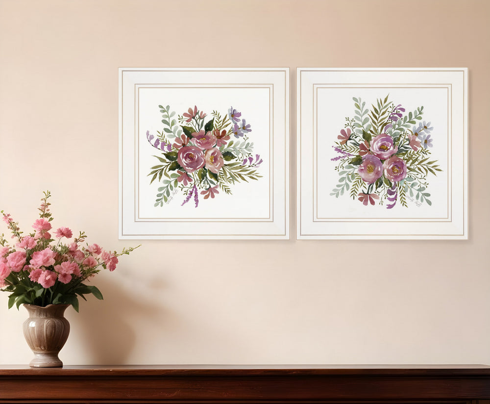 Homeroots Set Of Two Floral Spray I And Ii White Framed Print Wall Art  Wood Paper And Texture 406002