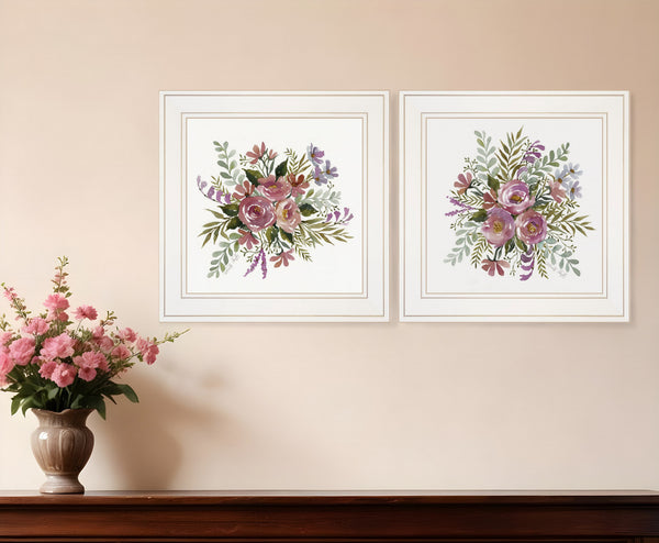 Homeroots Set Of Two Floral Spray I And Ii White Framed Print Wall Art  Wood Paper And Texture 406002