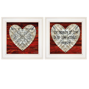 Homeroots Set Of Two Love Is Patient Or Measure 1 White Framed Print Wall Art  Wood Paper And Texture 406003