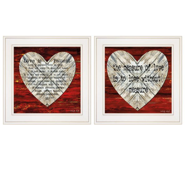Homeroots Set Of Two Love Is Patient Or Measure 1 White Framed Print Wall Art  Wood Paper And Texture 406003