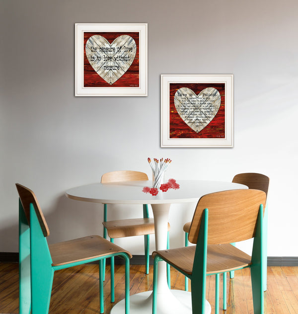 Homeroots Set Of Two Love Is Patient Or Measure 1 White Framed Print Wall Art  Wood Paper And Texture 406003