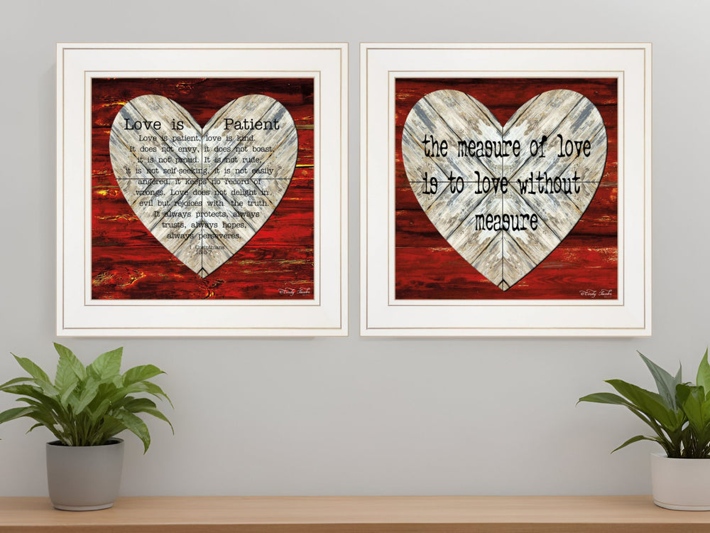 Homeroots Set Of Two Love Is Patient Or Measure 1 White Framed Print Wall Art  Wood Paper And Texture 406003