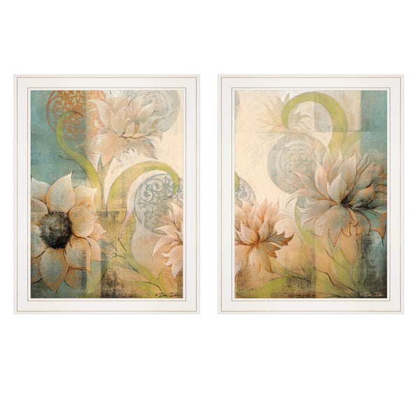 Homeroots Set Of Two Meandering Flowers I And Ii 1 White Framed Print Wall Art  Wood Paper And Texture 406005