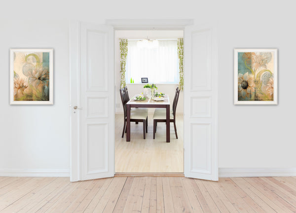 Homeroots Set Of Two Meandering Flowers I And Ii 1 White Framed Print Wall Art  Wood Paper And Texture 406005