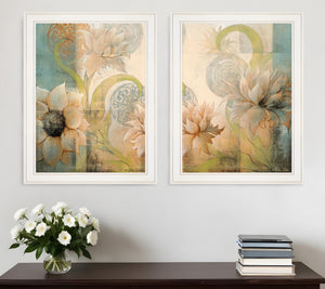Homeroots Set Of Two Meandering Flowers I And Ii 1 White Framed Print Wall Art  Wood Paper And Texture 406005