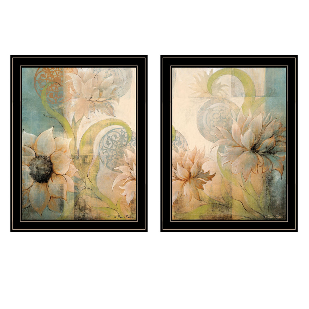 Homeroots Set Of Two Meandering Flowers I And Ii 2 Black Framed Print Wall Art  Wood Paper And Texture 406006