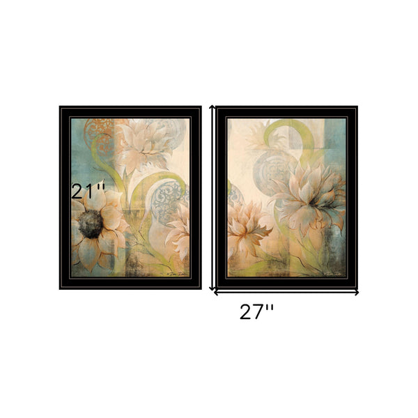 Homeroots Set Of Two Meandering Flowers I And Ii 2 Black Framed Print Wall Art  Wood Paper And Texture 406006