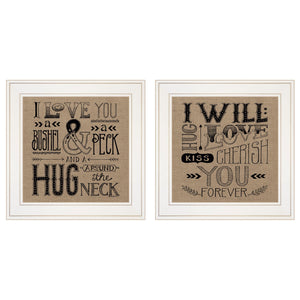 Homeroots Set Of Two Hugs Or Forever 1 White Framed Print Wall Art  Wood Paper And Texture 406007