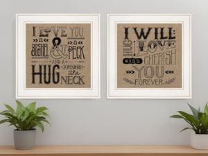 Homeroots Set Of Two Hugs Or Forever 1 White Framed Print Wall Art  Wood Paper And Texture 406007