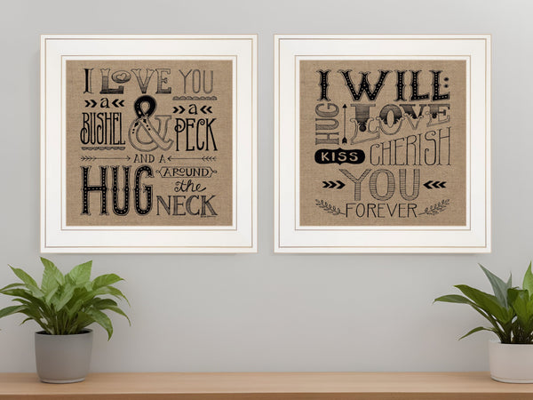Homeroots Set Of Two Hugs Or Forever 1 White Framed Print Wall Art  Wood Paper And Texture 406007