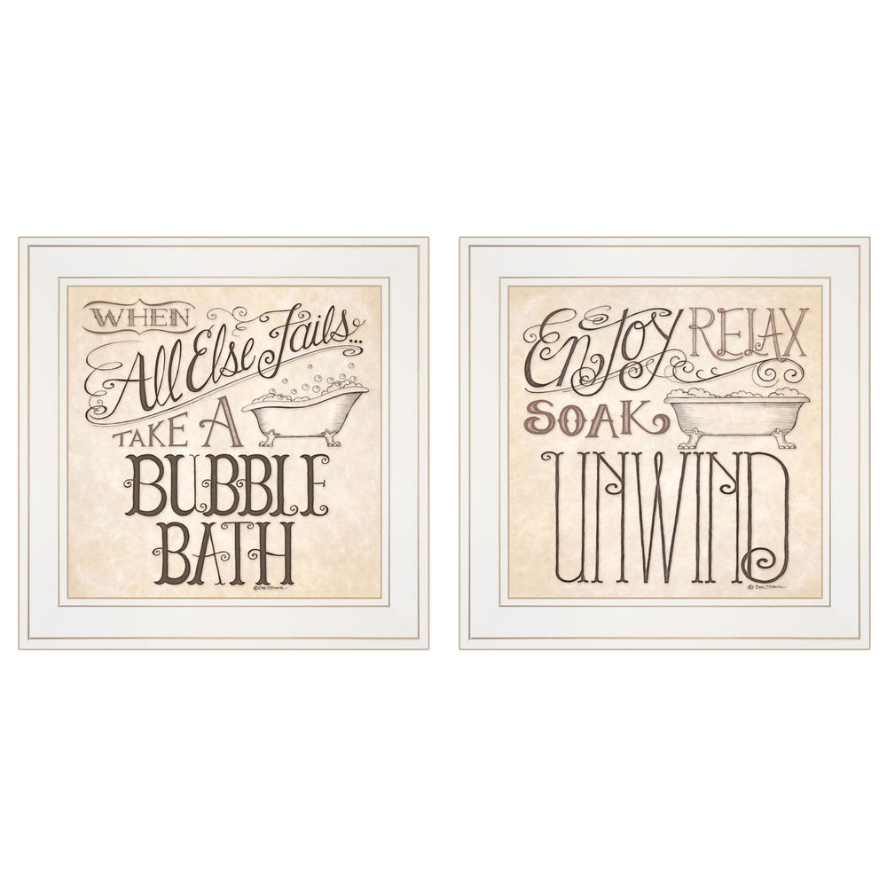 Homeroots Set Of Two Soak And Unwind 2 White Framed Print Bathroom Wall Art  Wood Paper And Texture 406009
