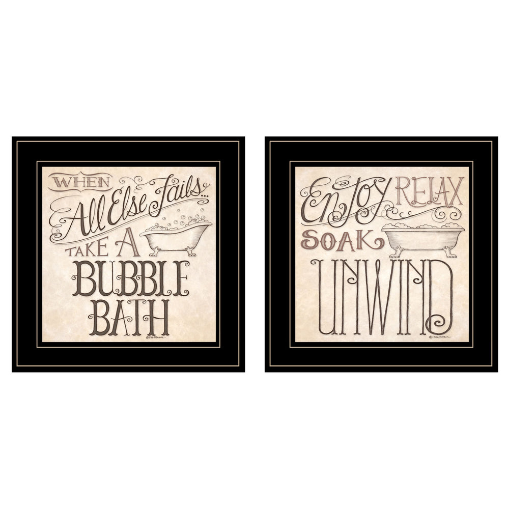 Homeroots Set Of Two Soak And Unwind 3 Black Framed Print Bathroom Wall Art  Wood Paper And Texture 406010