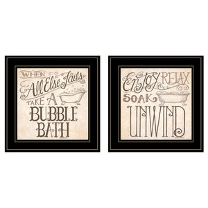 Homeroots Set Of Two Soak And Unwind 3 Black Framed Print Bathroom Wall Art  Wood Paper And Texture 406010