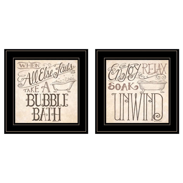 Homeroots Set Of Two Soak And Unwind 3 Black Framed Print Bathroom Wall Art  Wood Paper And Texture 406010