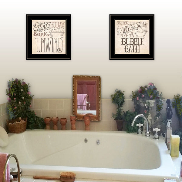 Homeroots Set Of Two Soak And Unwind 3 Black Framed Print Bathroom Wall Art  Wood Paper And Texture 406010