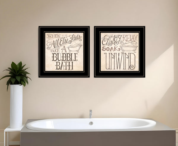 Homeroots Set Of Two Soak And Unwind 3 Black Framed Print Bathroom Wall Art  Wood Paper And Texture 406010