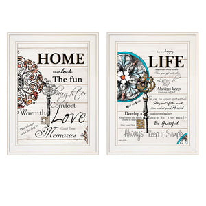Homeroots Set Of Two Life Or Home 1 White Framed Print Wall Art  Wood Paper And Texture 406013