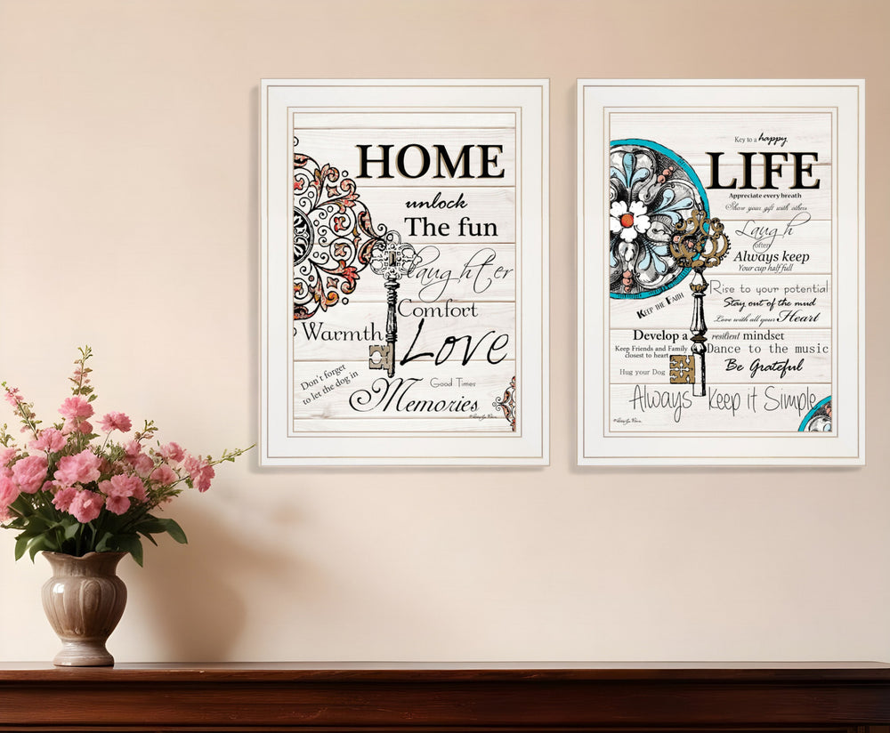 Homeroots Set Of Two Life Or Home 1 White Framed Print Wall Art  Wood Paper And Texture 406013