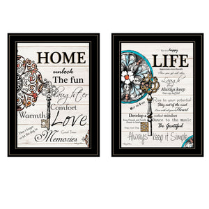 Homeroots Set Of Two Life Or Home 2 Black Framed Print Wall Art Black And Gold Wood Paper And Texture 406014