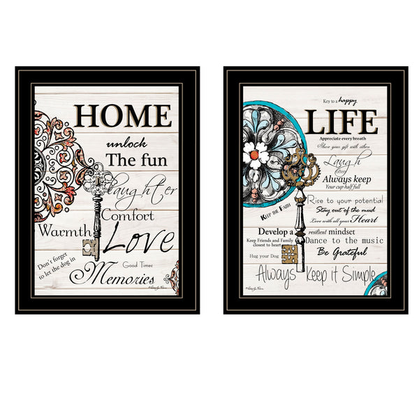 Homeroots Set Of Two Life Or Home 2 Black Framed Print Wall Art Black And Gold Wood Paper And Texture 406014